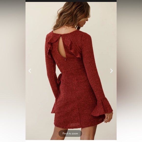 MINERVA FLARED CUFF KNIT WRAP DRESS MAROON - Picture 3 of 11